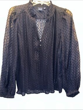 GAP Navy Textured Swiss-Dot Sheer Long-Sleeve Blouse